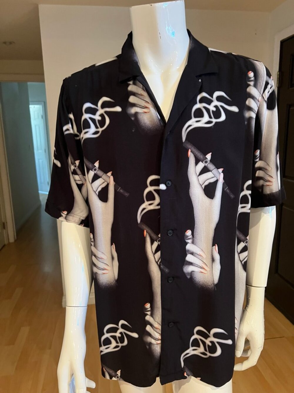 KSUBI GRAPHIC CIGAR SMOKING PRINT BUTTON DOWN SHIRT SIZE L LARGE